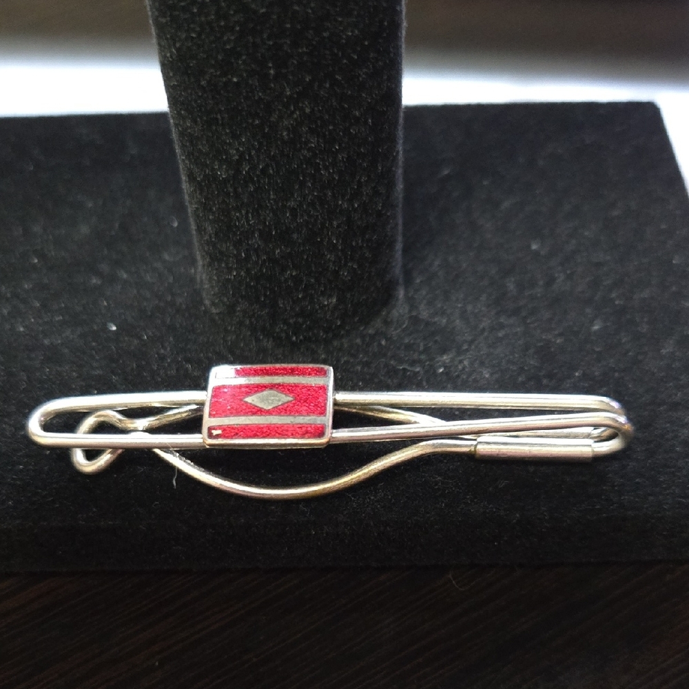 Vintage Silver and Red Tie Clip